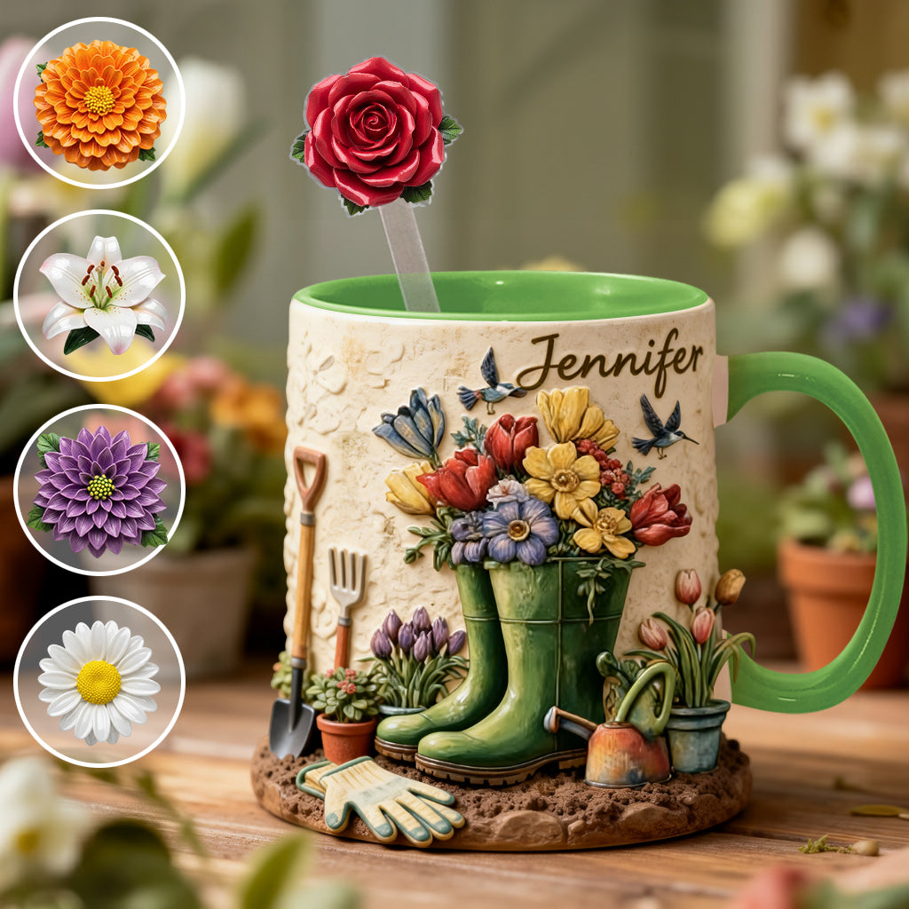 J'adore le jardinage - Mug décoratif personnalisé avec agitateurs en acrylique