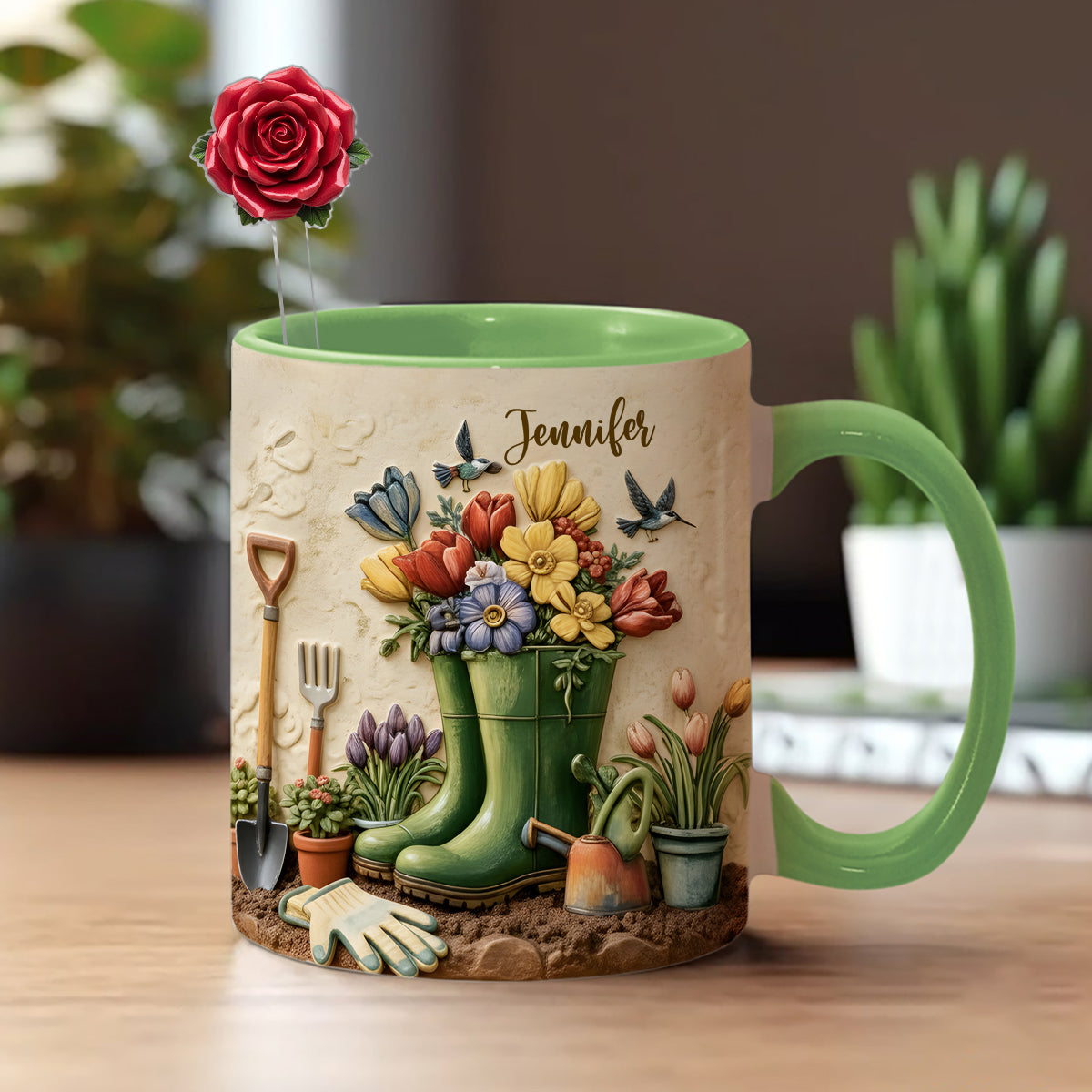 J'adore le jardinage - Mug décoratif personnalisé avec agitateurs en acrylique