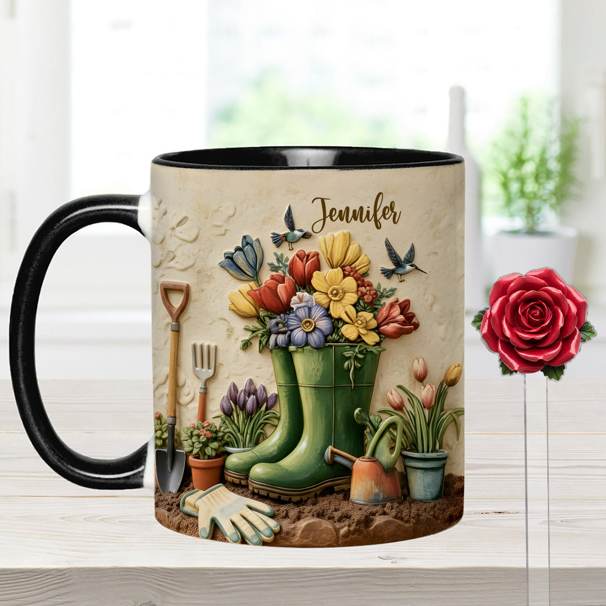 J'adore le jardinage - Mug décoratif personnalisé avec agitateurs en acrylique
