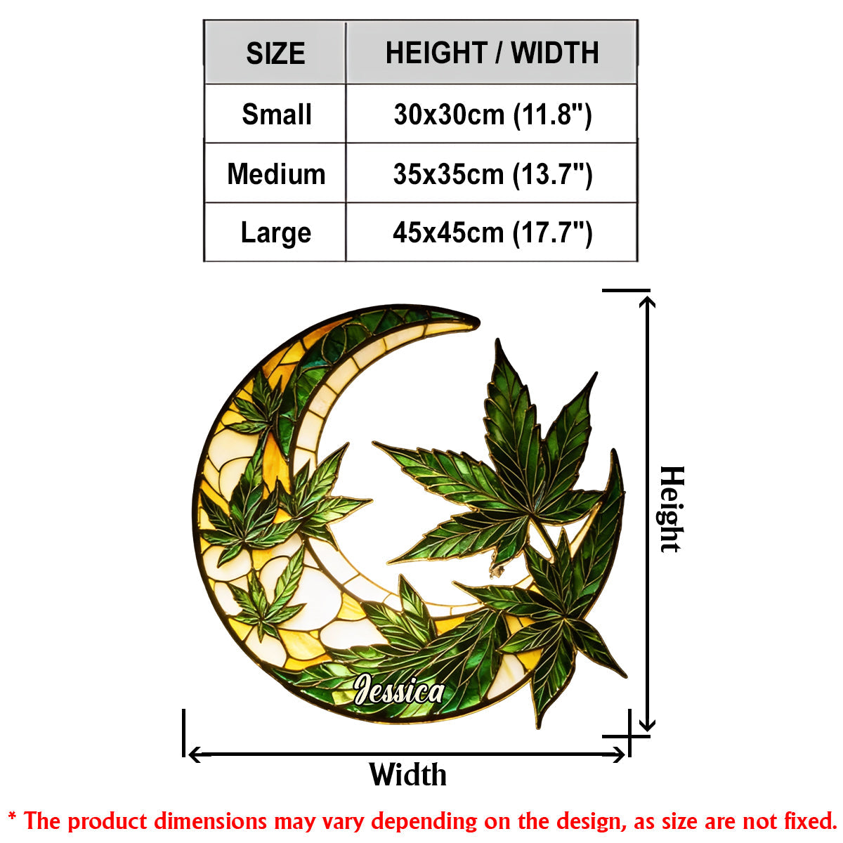 Mond und Blätter – Personalisiertes Acryl-Schild mit LED-Beleuchtung zum Thema Cannabis
