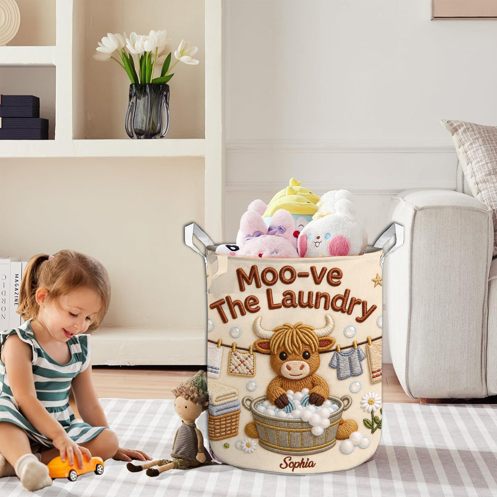 Moo-ve The Laundry - Personalized Highland Cow Storage Basket