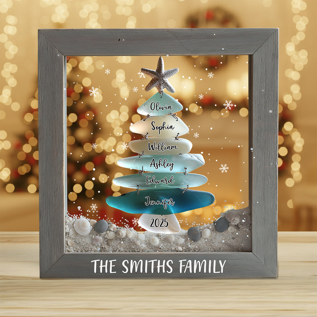 Family Sea Glass Christmas Tree - Personalized Family Custom Shaped Acrylic Plaque