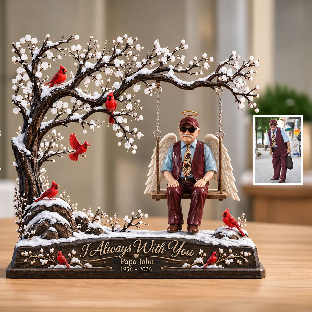 Custom Memorial Sits On The Tree Swing - Personalized Memorial Plaque With Charm
