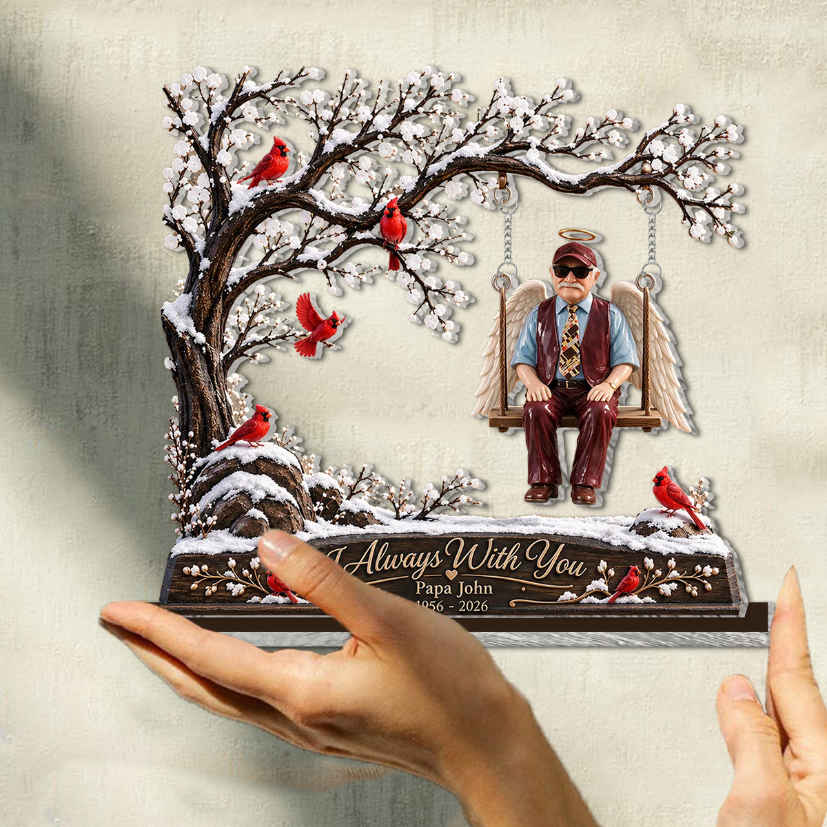 Custom Memorial Sits On The Tree Swing - Personalized Memorial Plaque With Charm