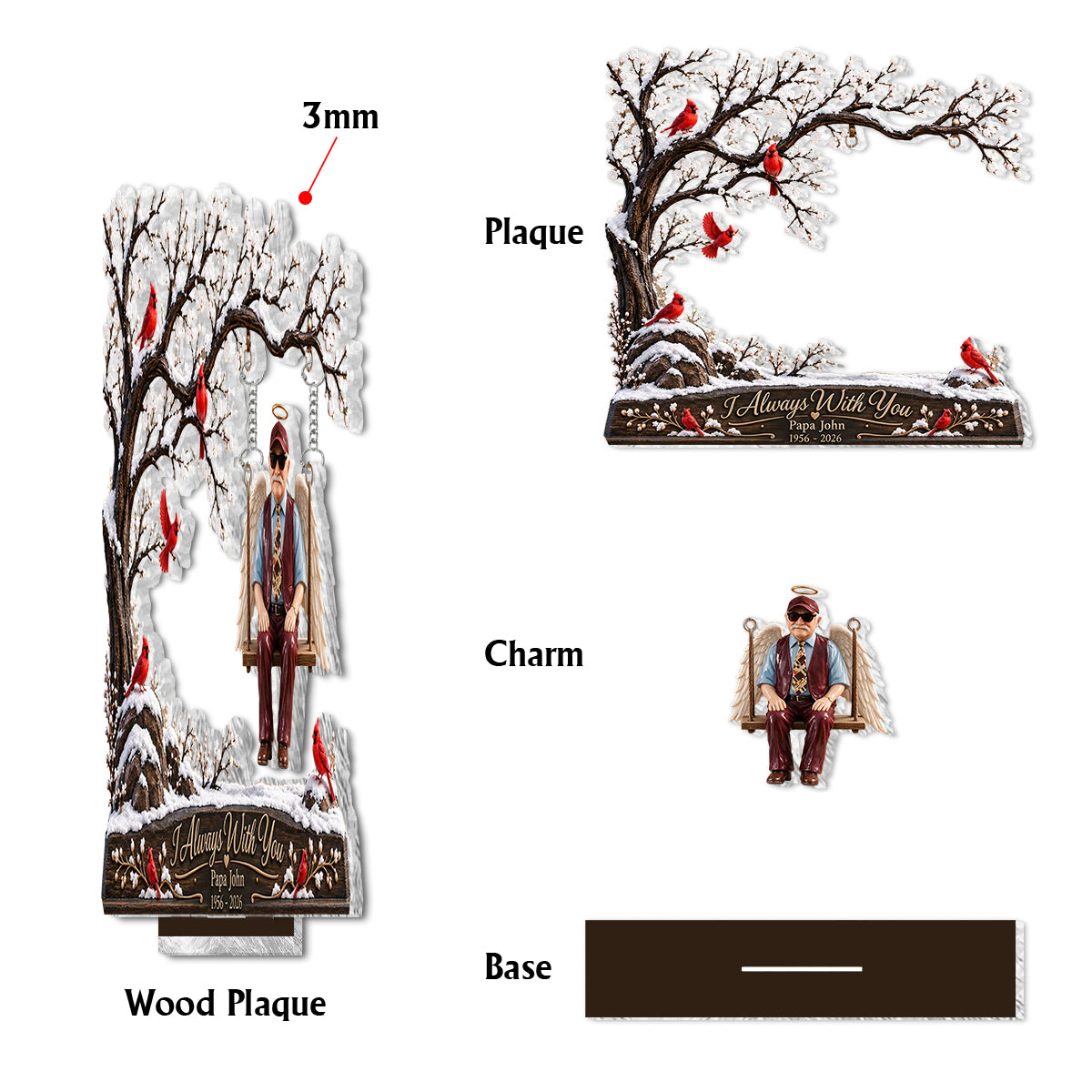 Custom Memorial Sits On The Tree Swing - Personalized Memorial Plaque With Charm