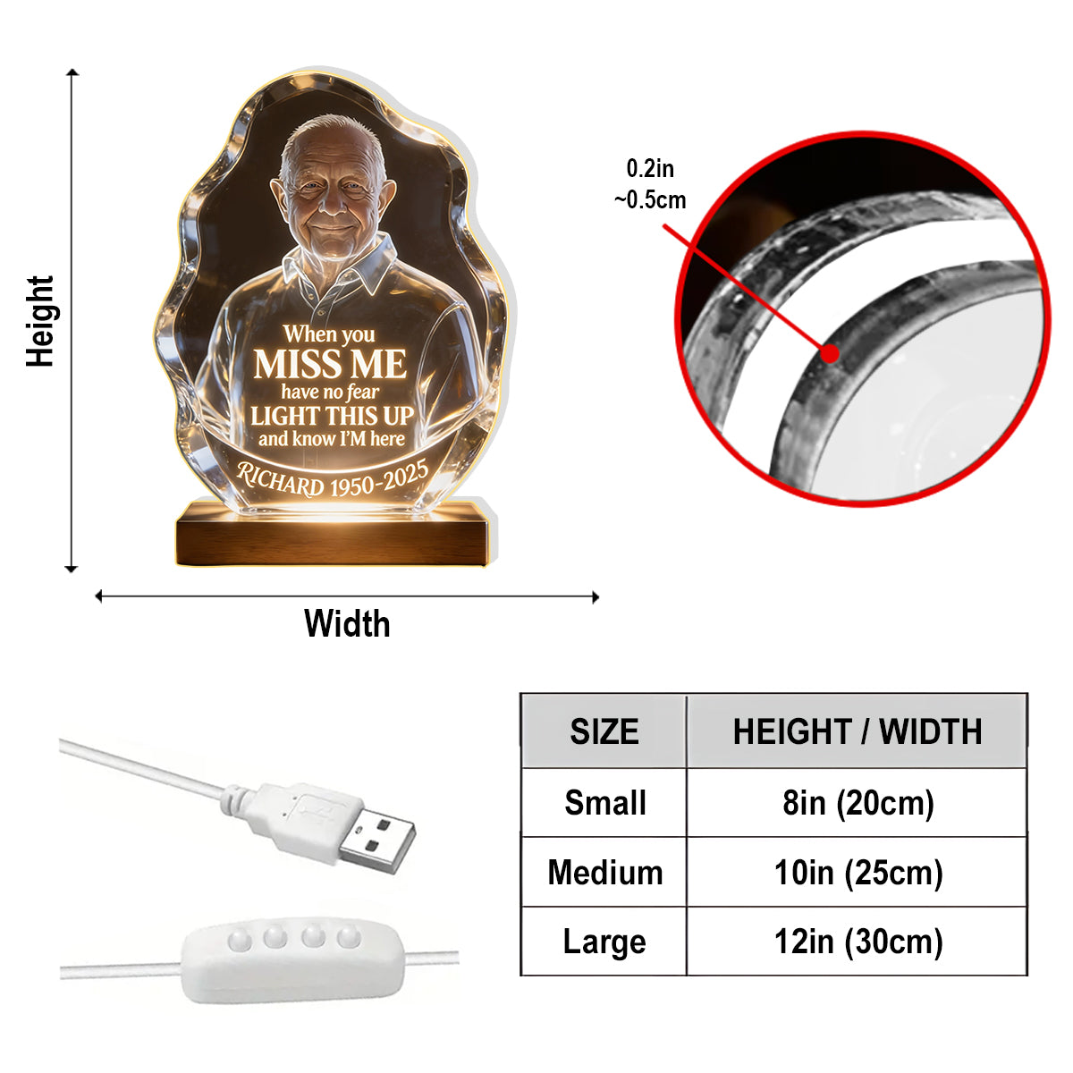 Custom Photo When You Miss Me - Personalized Memorial Acrylic LED Night Light