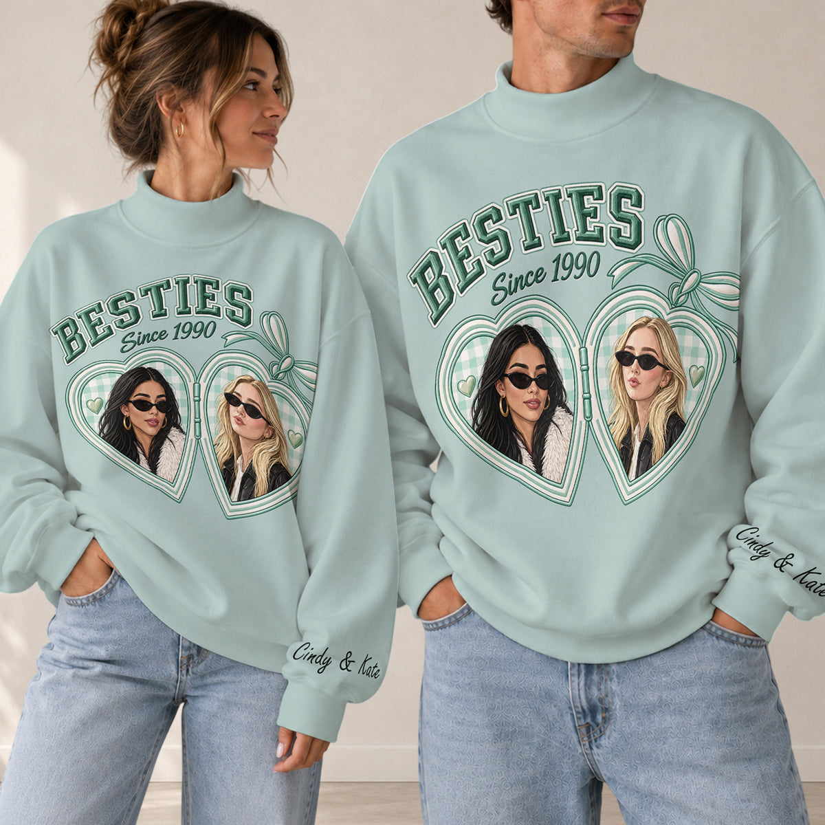 Besties Forever - Personalized Bestie Mock Neck Sweatshirt