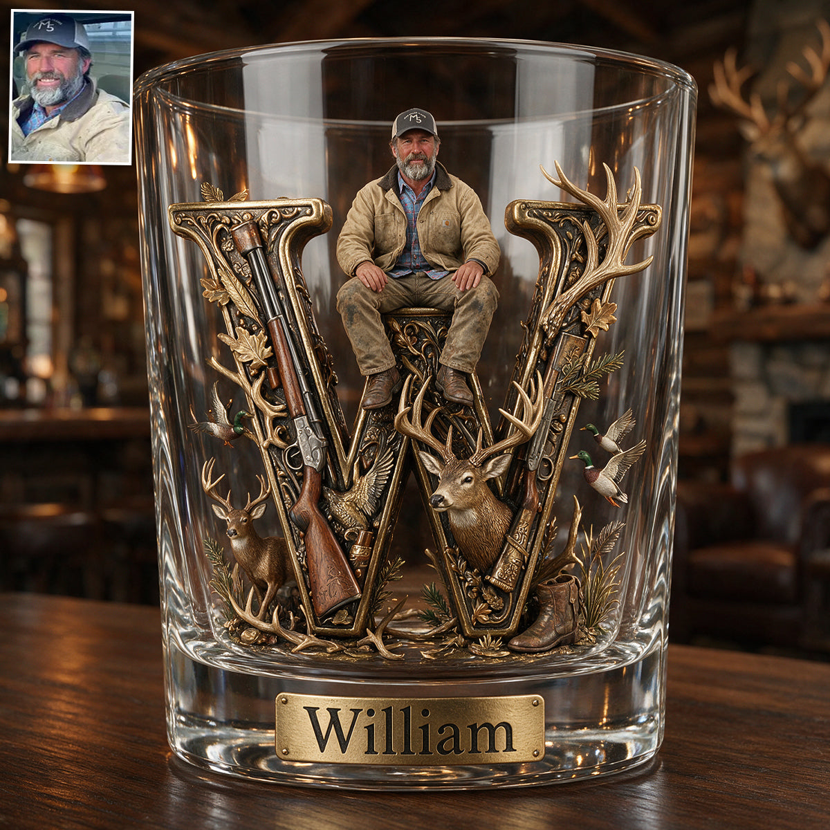 Personalisierter Jagd-Whiskeyglas mit Initialen