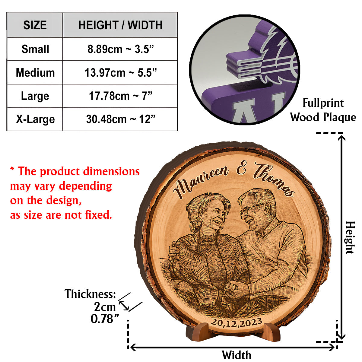 Custom Photo on Bark Edge Wood - Personalized Couple Custom Shaped Wood Plaque