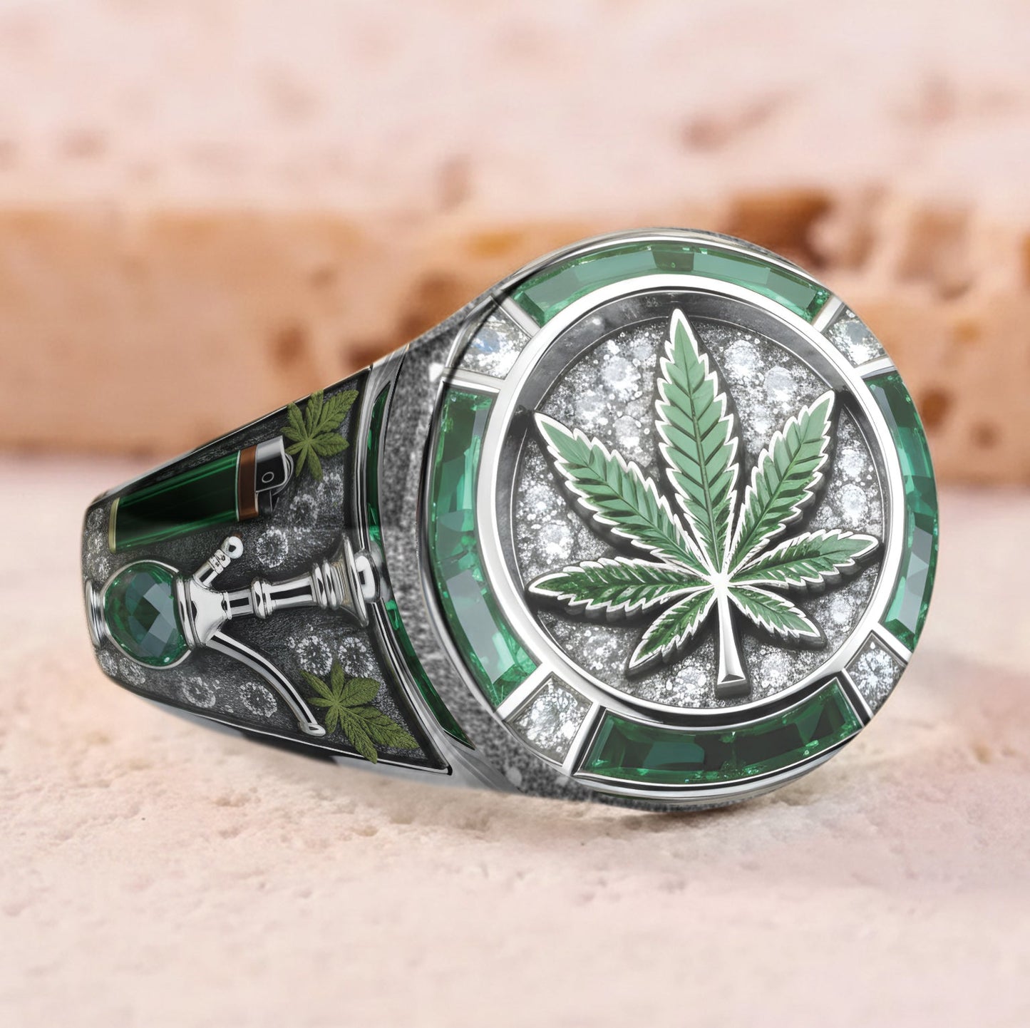 Green Magic Leaf – personalisierter Cannabis-Siegelring