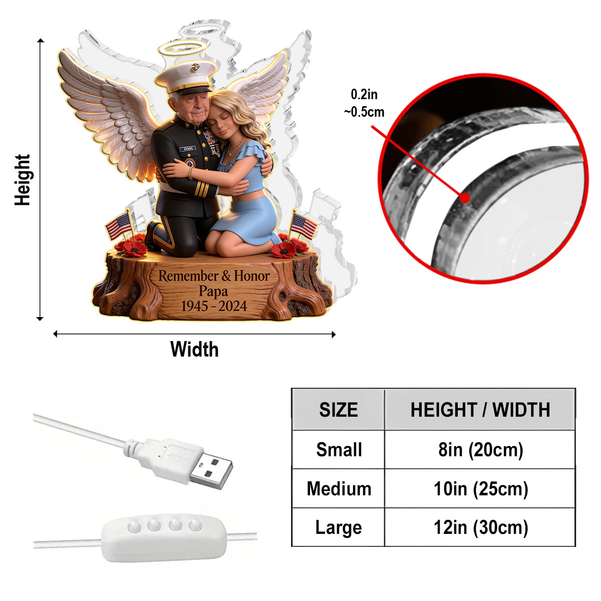 Erinnern und Ehren - Personalisierte Acryl-LED-Nachtlampe