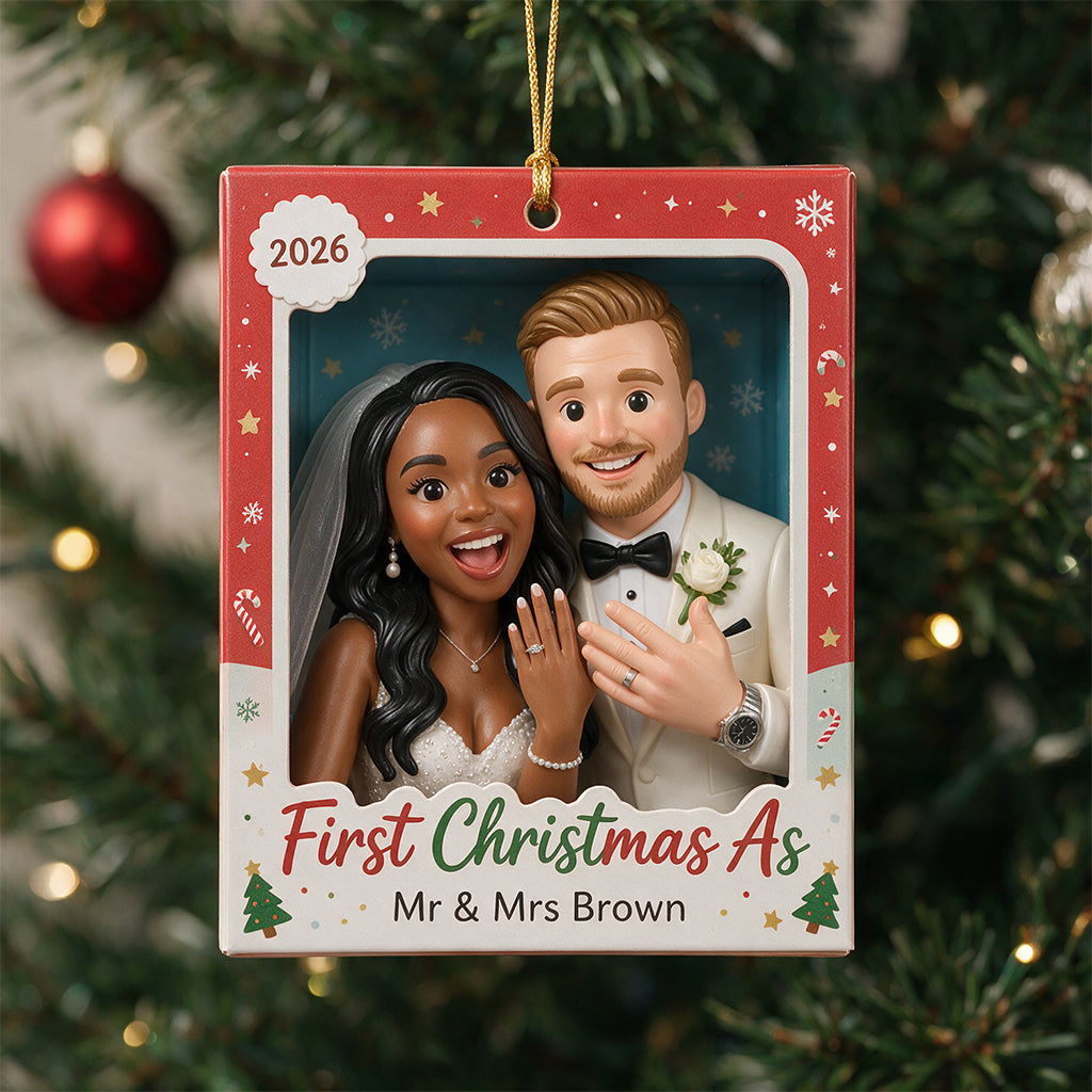 Premier Noël en tant que couple marié / Famille de trois... - Ornement personnalisé