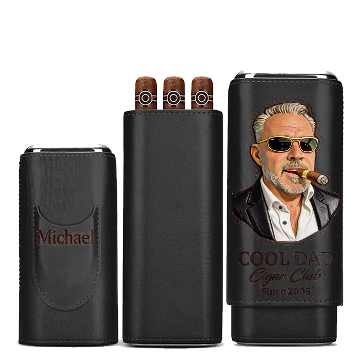Papa liebt Zigarren - Personalisierte Leder Zigarrenhumidor Box