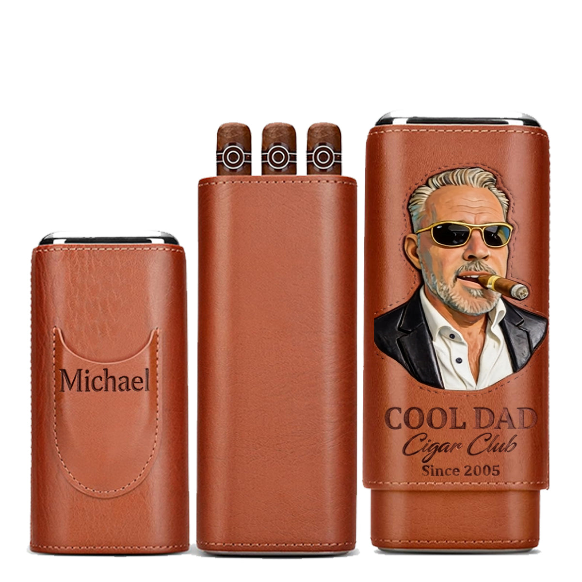 Papa liebt Zigarren - Personalisierte Leder Zigarrenhumidor Box