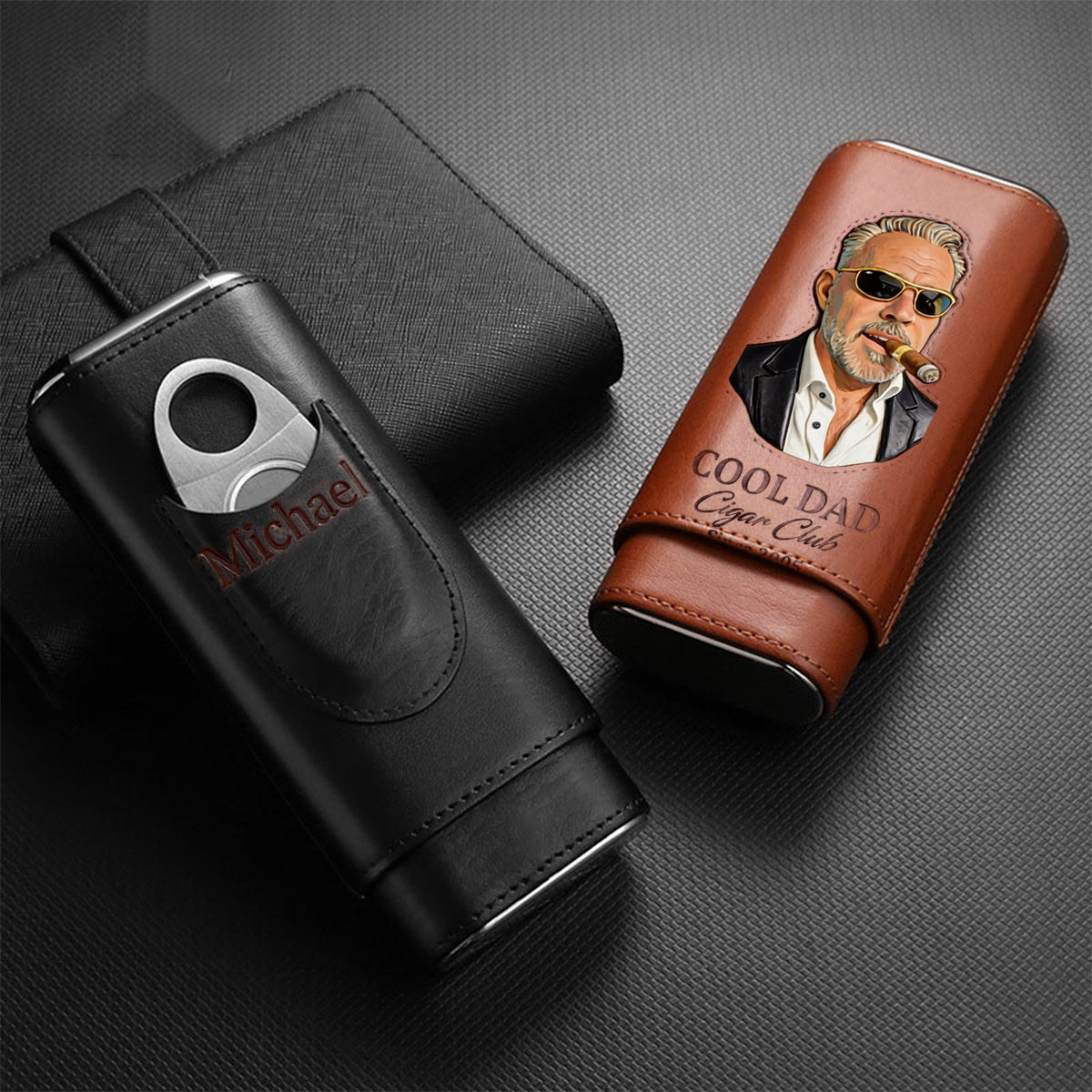 Papa liebt Zigarren - Personalisierte Leder Zigarrenhumidor Box