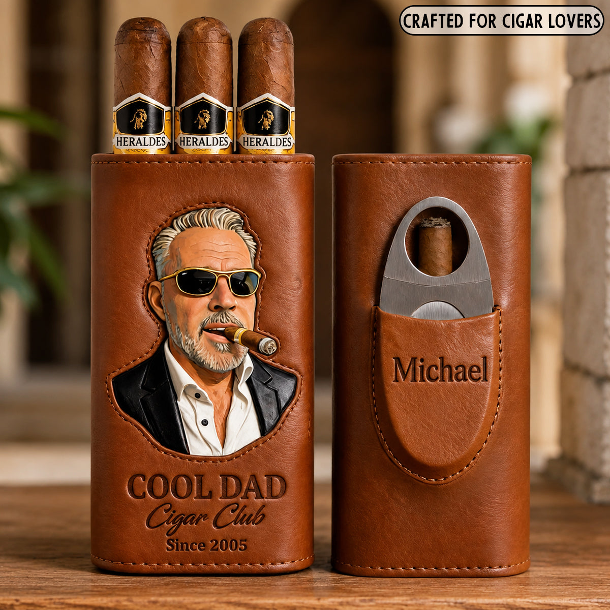 Papa liebt Zigarren - Personalisierte Leder Zigarrenhumidor Box