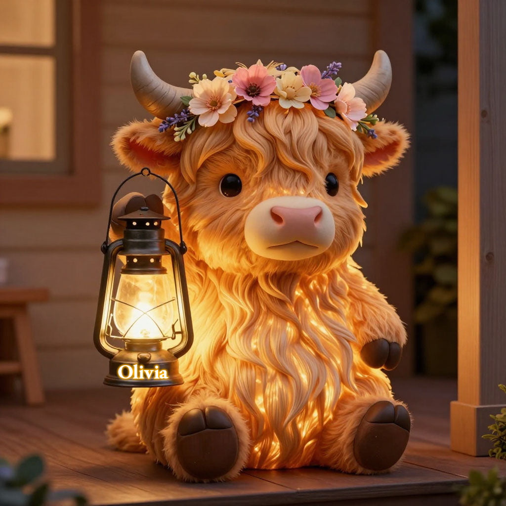 Vache des Highlands - Lampe solaire acrylique personnalisée