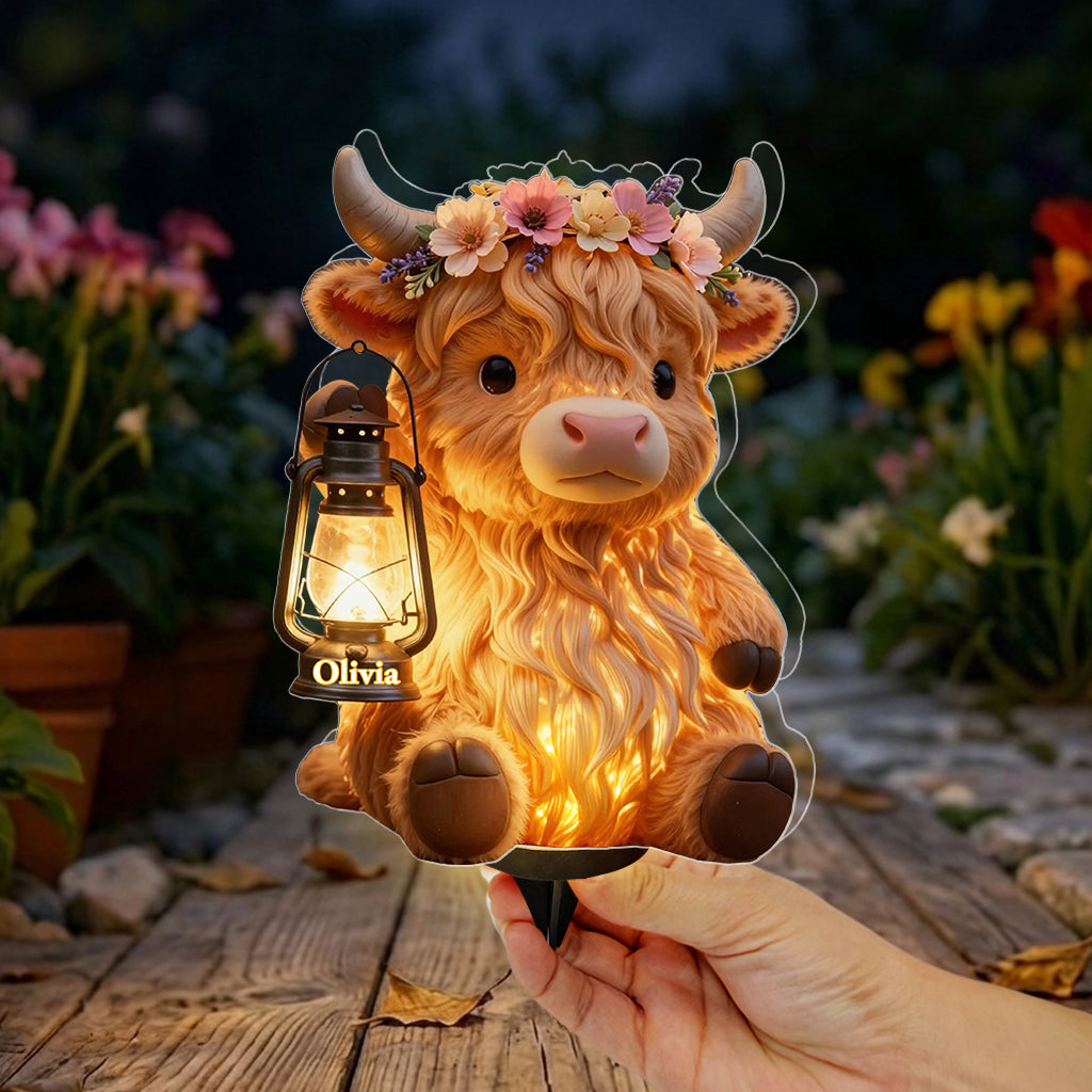 Vache des Highlands - Lampe solaire acrylique personnalisée