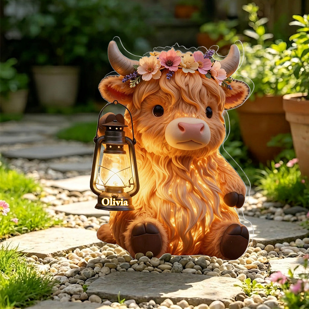 Vache des Highlands - Lampe solaire acrylique personnalisée