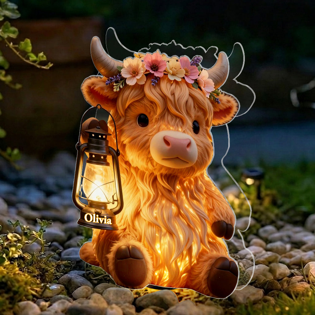 Vache des Highlands - Lampe solaire acrylique personnalisée