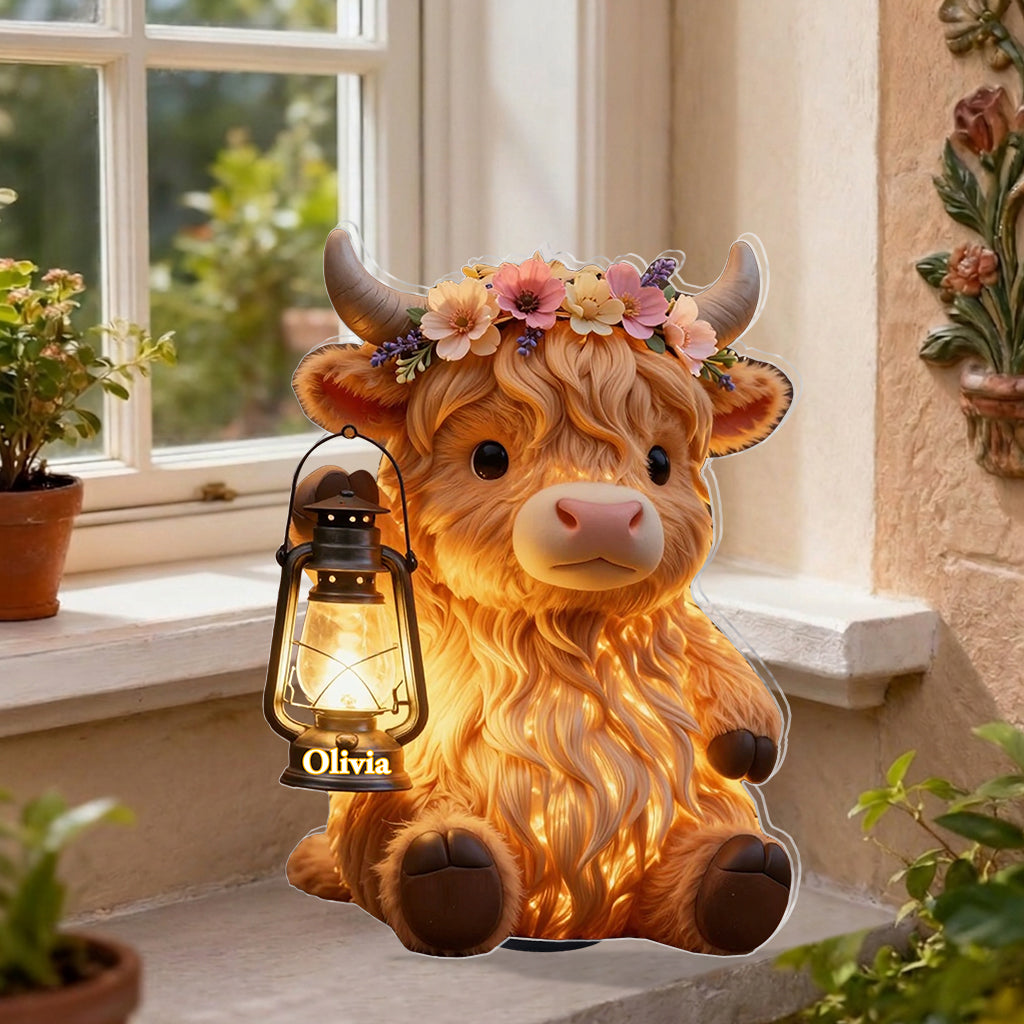 Vache des Highlands - Lampe solaire acrylique personnalisée