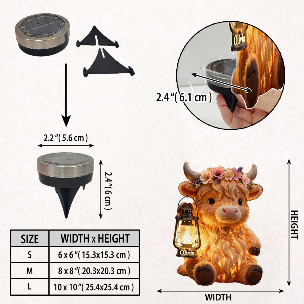 Vache des Highlands - Lampe solaire acrylique personnalisée