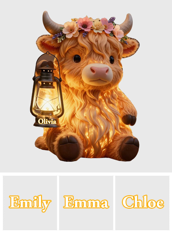 Vache des Highlands - Lampe solaire acrylique personnalisée
