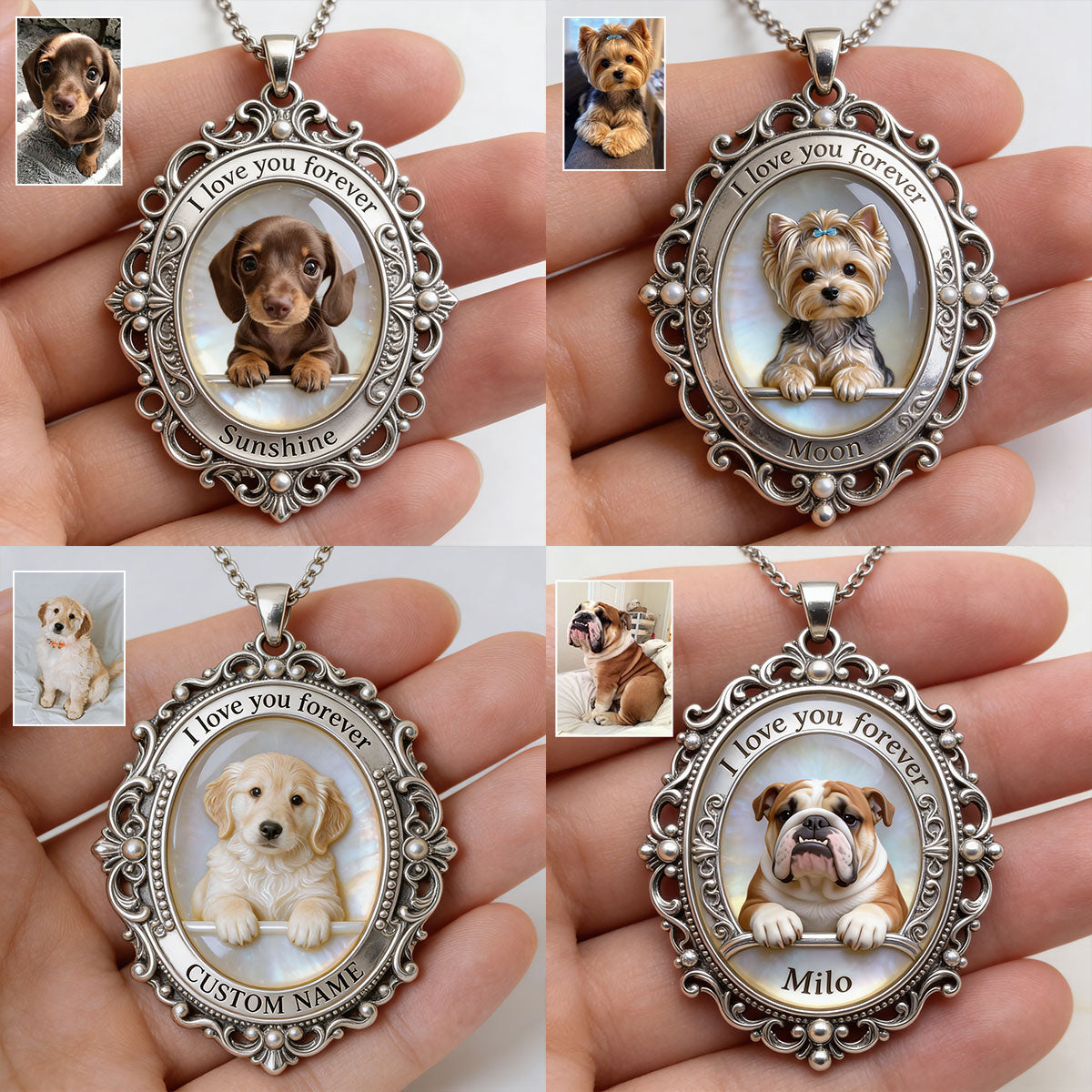 I Love You Forever - Personalized Dog Shaped Metal Pendant Necklace