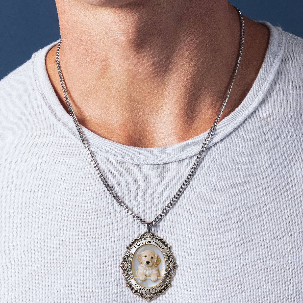 I Love You Forever - Personalized Dog Shaped Metal Pendant Necklace