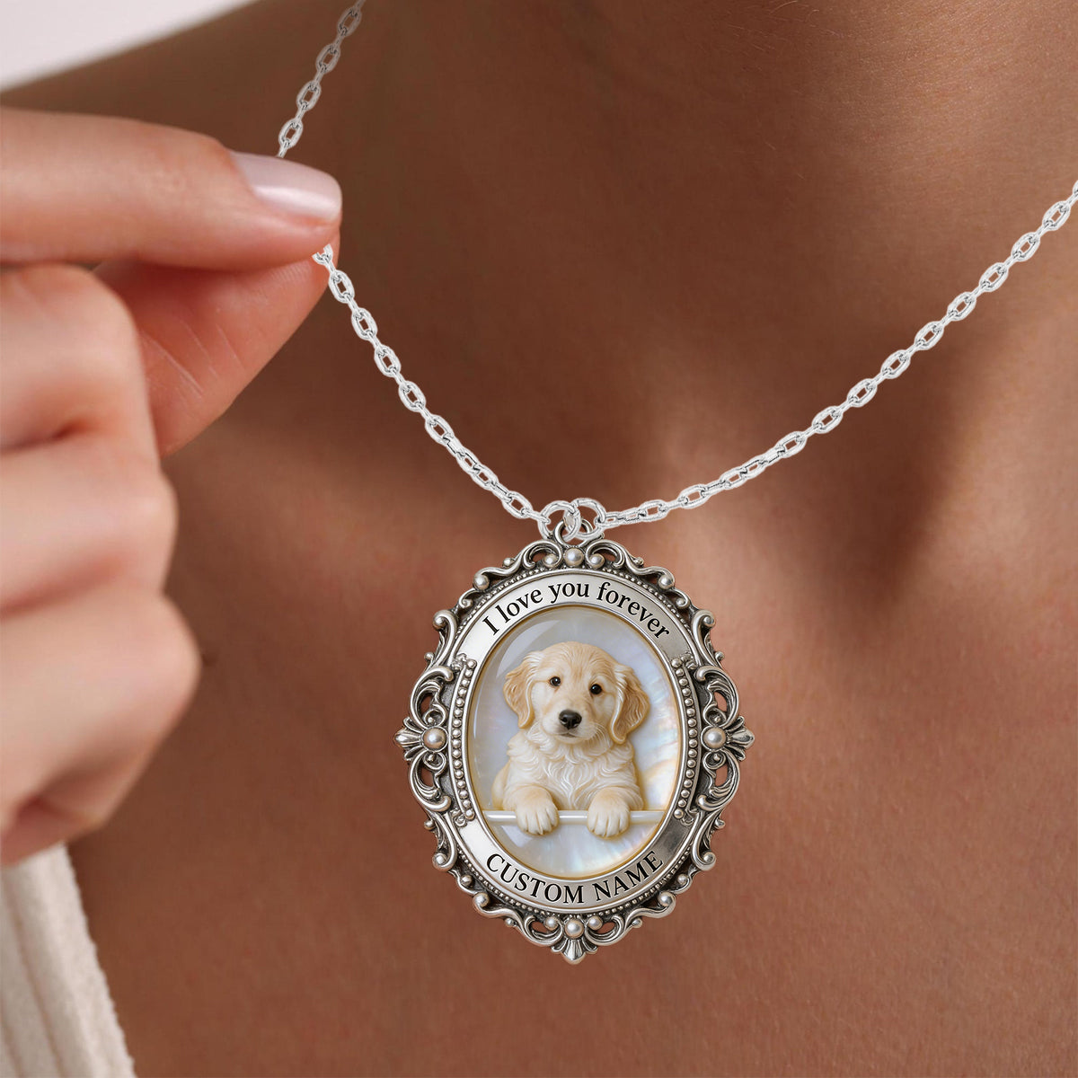 I Love You Forever - Personalized Dog Shaped Metal Pendant Necklace