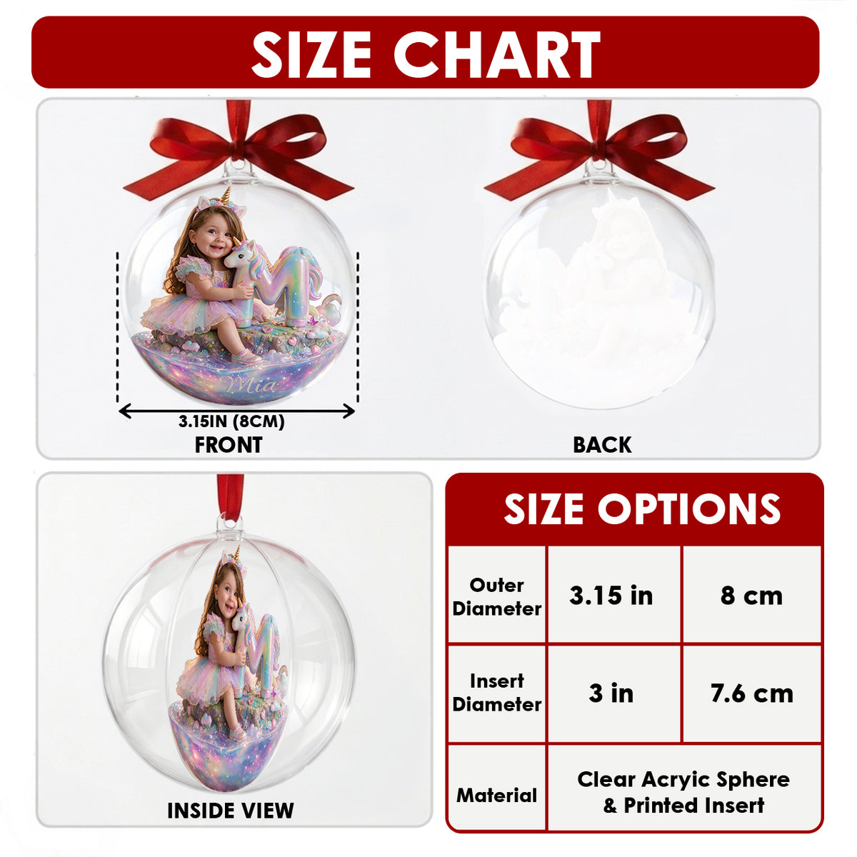 Mermaid & Unicorn - Personalized Kid Acrylic Ball Ornament