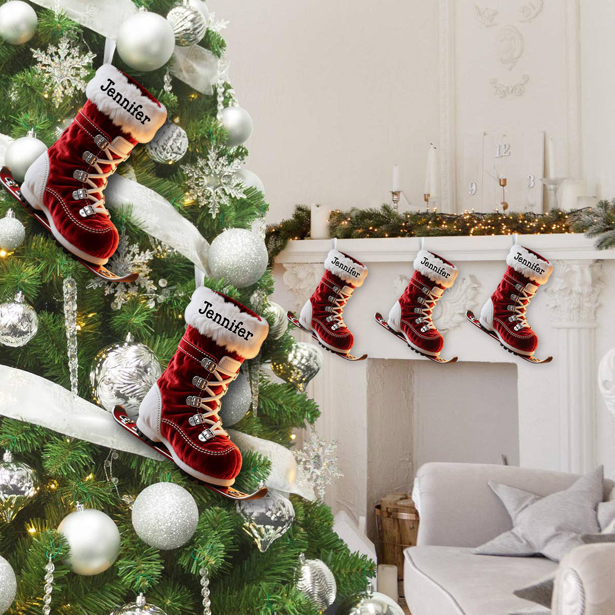 Cadeau idéal pour les passionnés de ski - Chaussette de Noël personnalisée en forme de ski