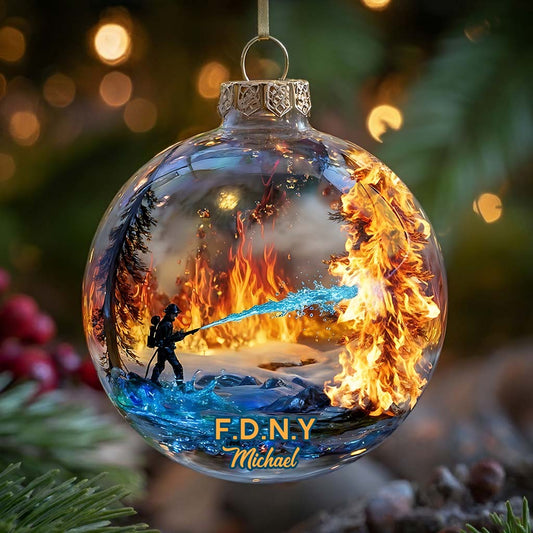 Hero In Action Fire Scene - Personalized Firefighter Ornament