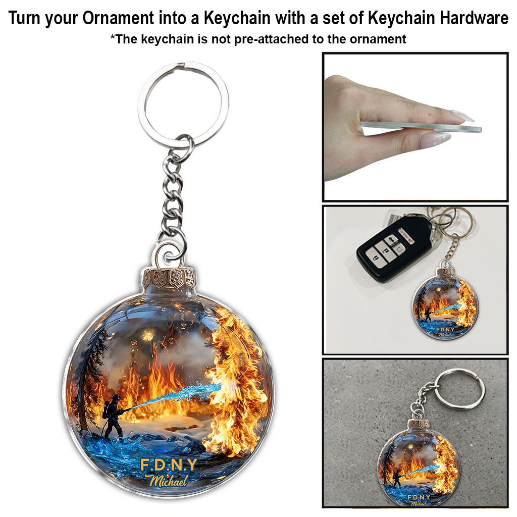 Hero In Action Fire Scene - Personalized Firefighter Ornament