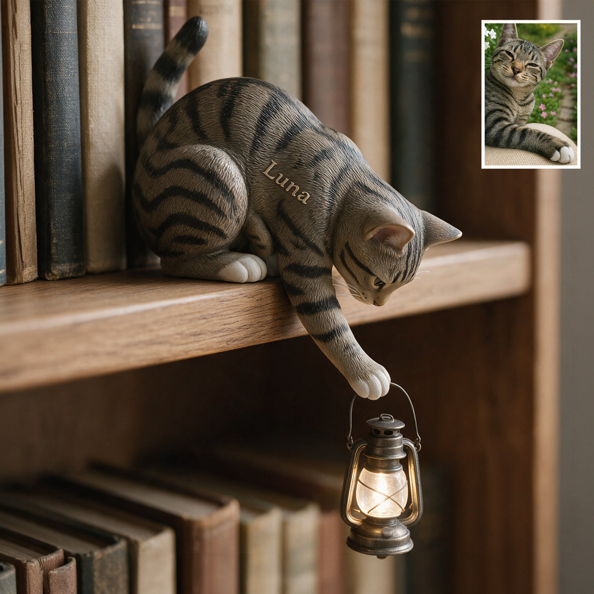 Little Light Keeper - Personalized Cat Bookshelf Lamp