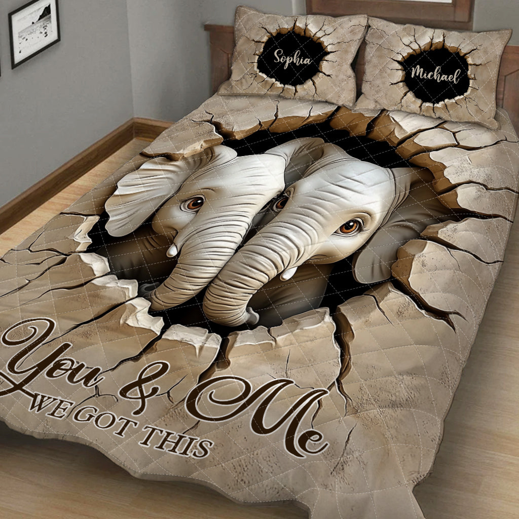 You & Me We Got This - Personalized Elephant Quilt Set