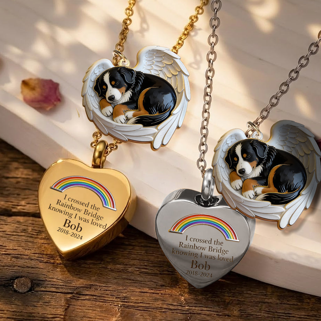 I Crossed The Rainbow Bridge Knowing I Was Loved - Personalized Dog Urn Pendant Necklace