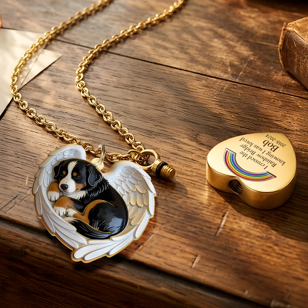 I Crossed The Rainbow Bridge Knowing I Was Loved - Personalized Dog Urn Pendant Necklace