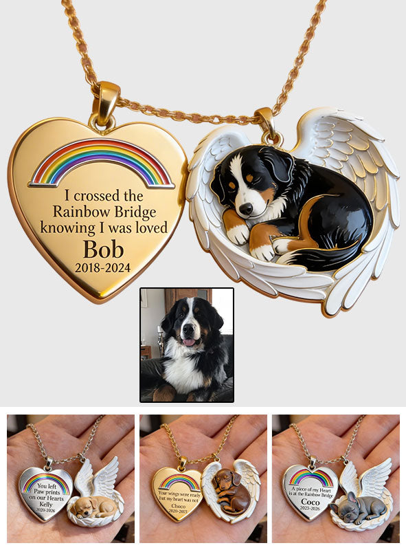 I Crossed The Rainbow Bridge Knowing I Was Loved - Personalized Dog Urn Pendant Necklace