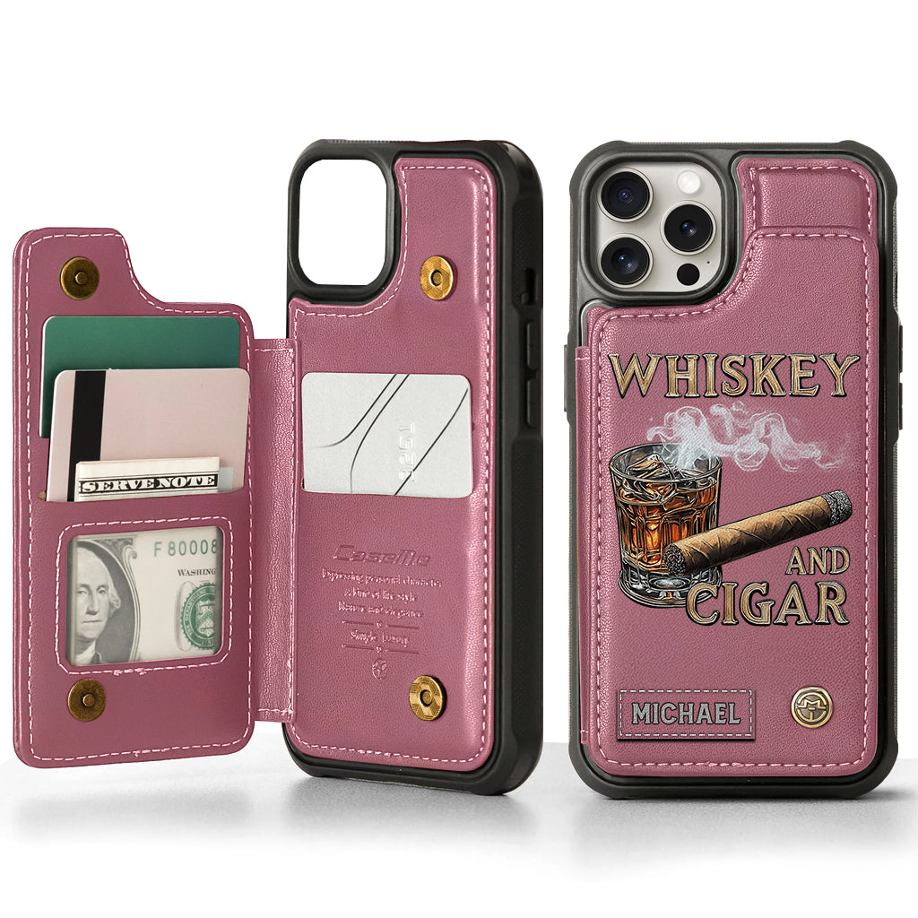 Whiskey And Cigar - Personalized Whisky Wallet Phone Case