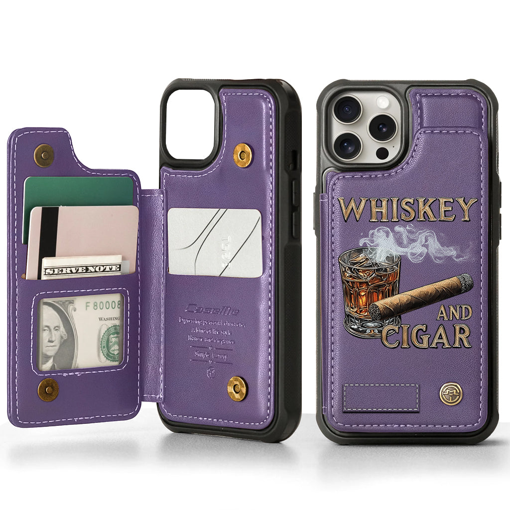 Whiskey And Cigar - Personalized Whisky Wallet Phone Case