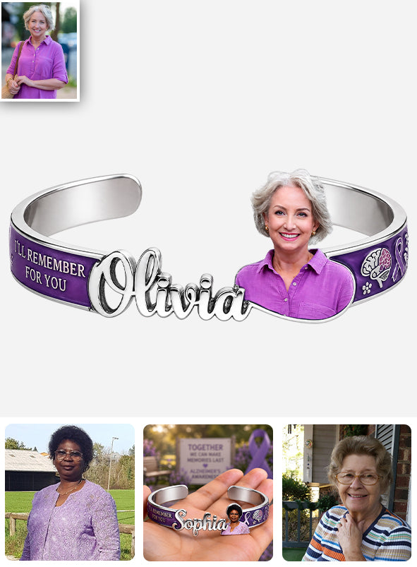 Purple Ribbon Support Dementia Alzheimer Awareness - Personalized Alzheimer Awareness Shaped Cuff Bracelet