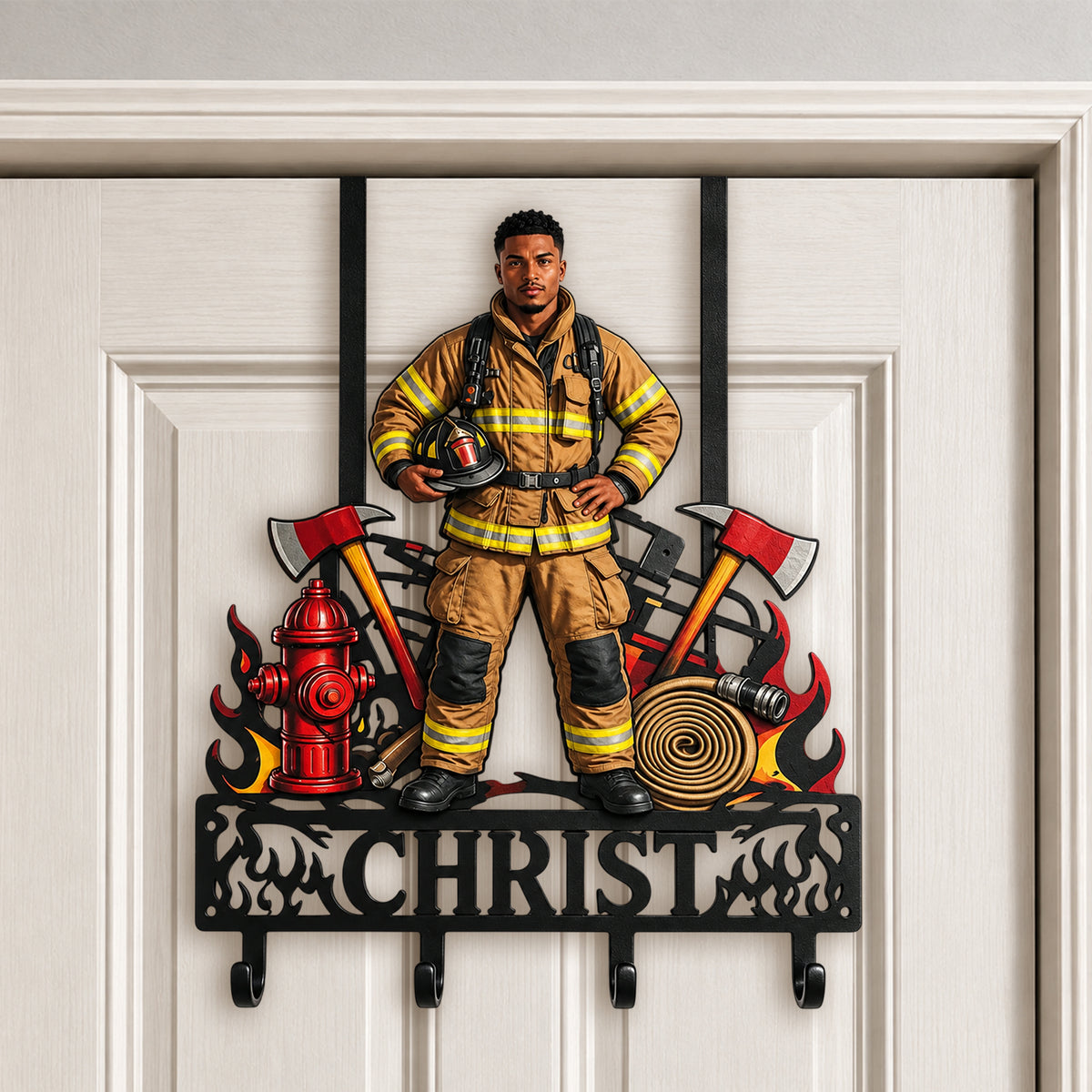 With Great Responsibility - Personalized Firefighter Metal Door Hooks