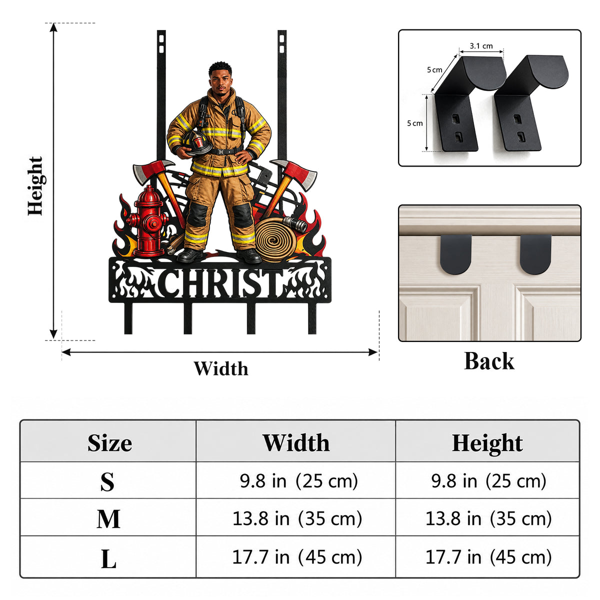 With Great Responsibility - Personalized Firefighter Metal Door Hooks