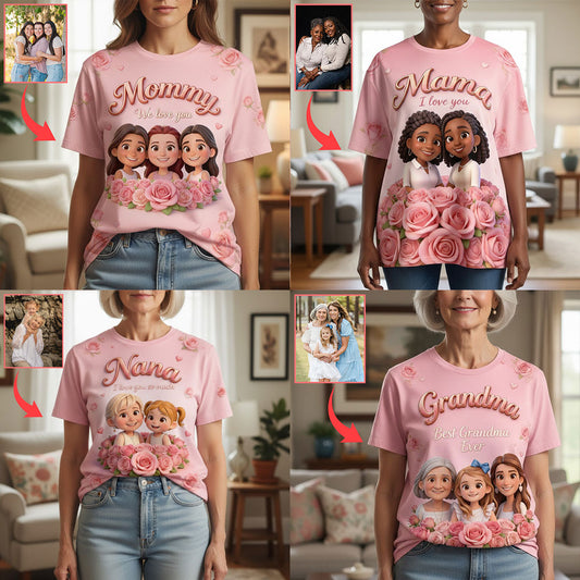 T-shirt personnalisé « Meilleure maman/grand-mère du monde » avec n'importe quelle photo