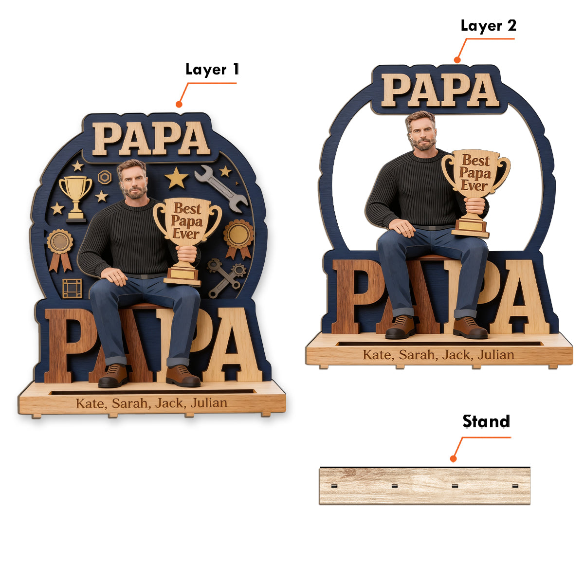 Best Dad Ever - Personalized Father 2 Layered Big Freestanding