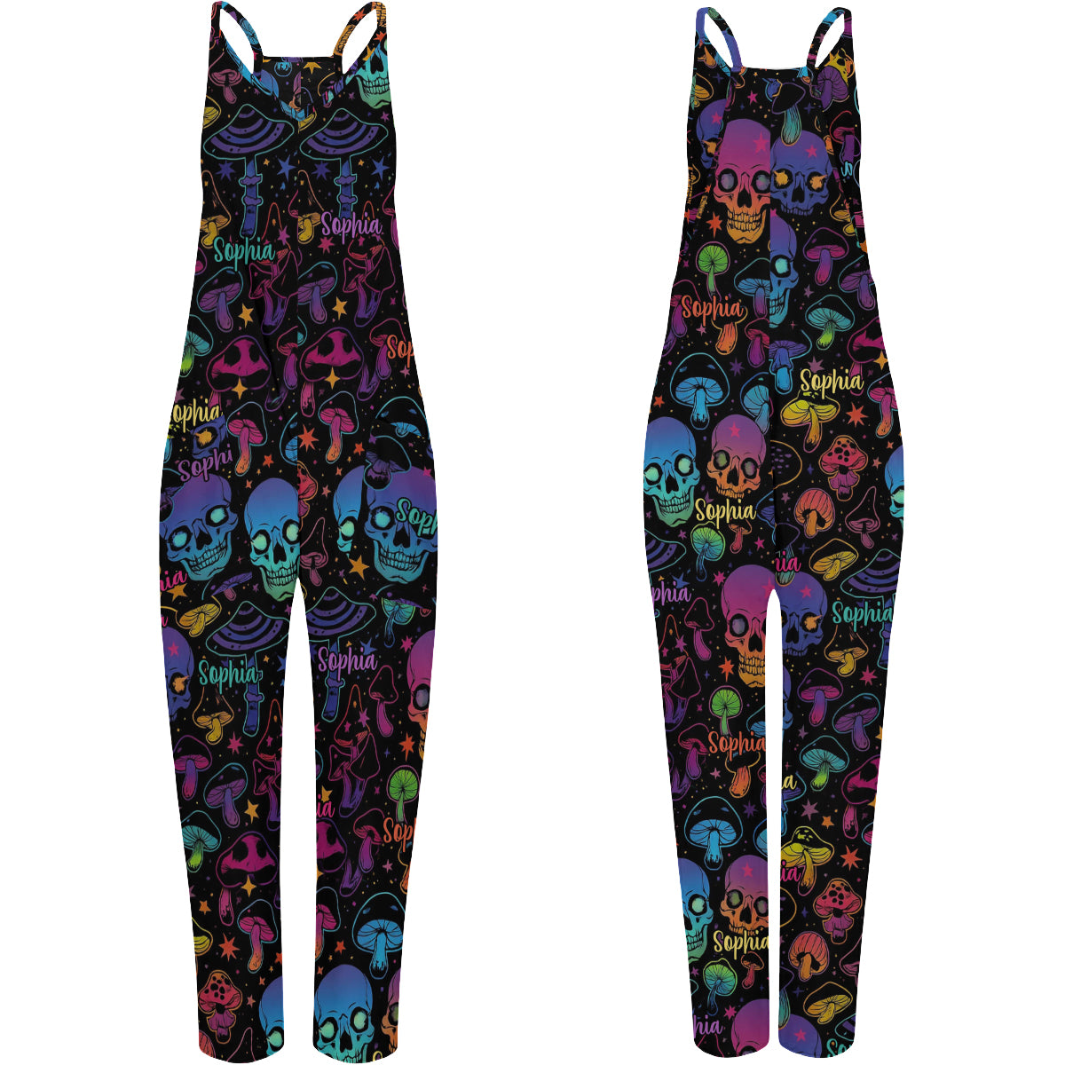 Mushroom & Skull - Personalized Hippie Loose-Fit Overalls/ Rompers