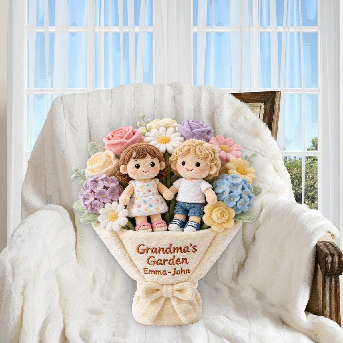 Grandma's Garden - Personalized Grandma Premium Faux Fur Pillow