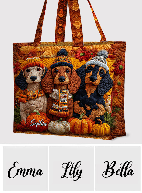 Autumn Dog - Personalized Dachshund Quilted Tote Bag