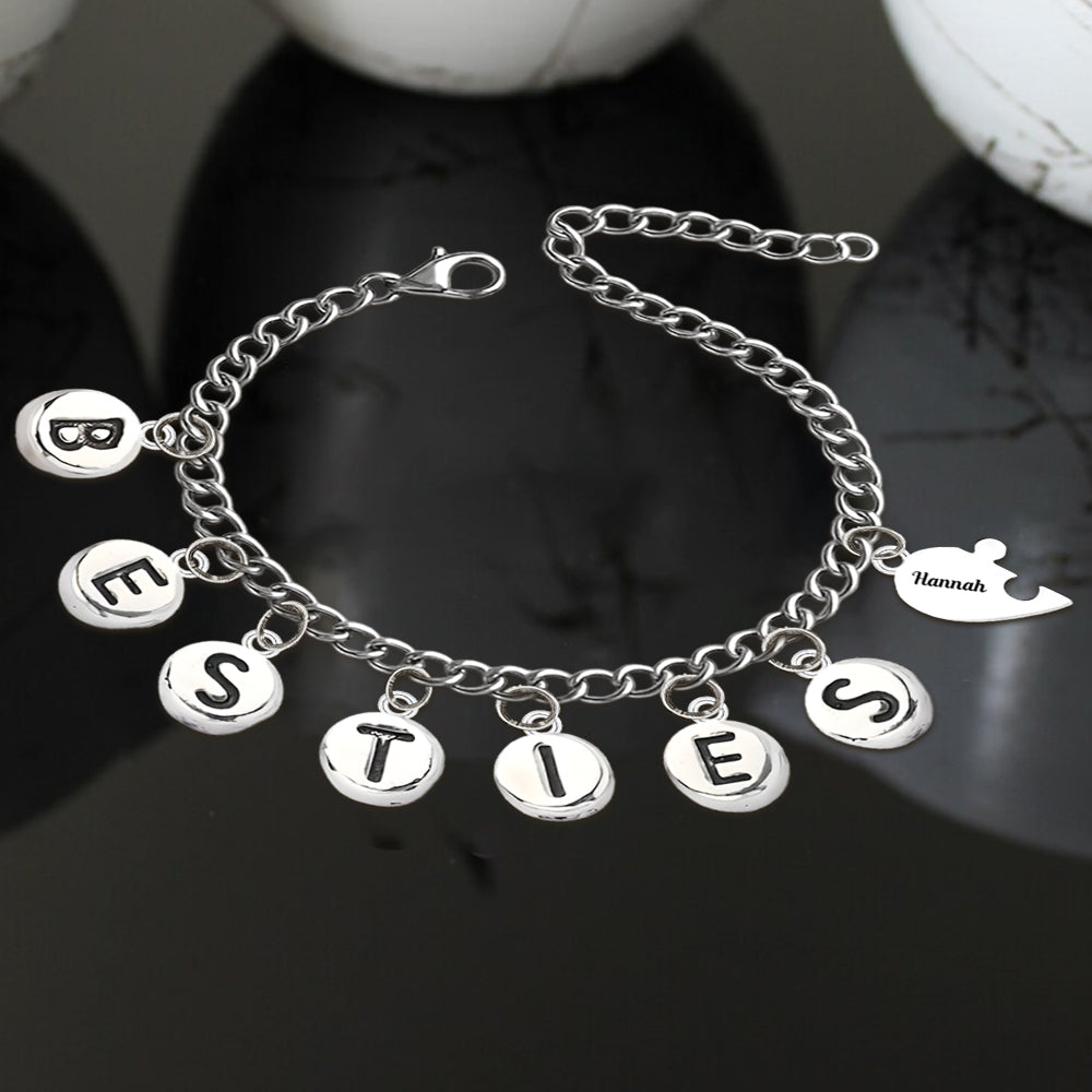 Besties Pieces Of Heart - Personalized Bestie Bracelet With Charms